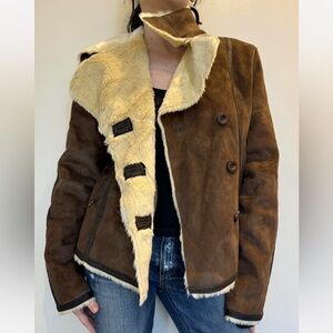Brown suede jacket with fur lining